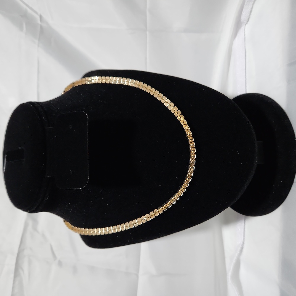 Alfani Gold Square Link Necklace with Logo charm and Crystal